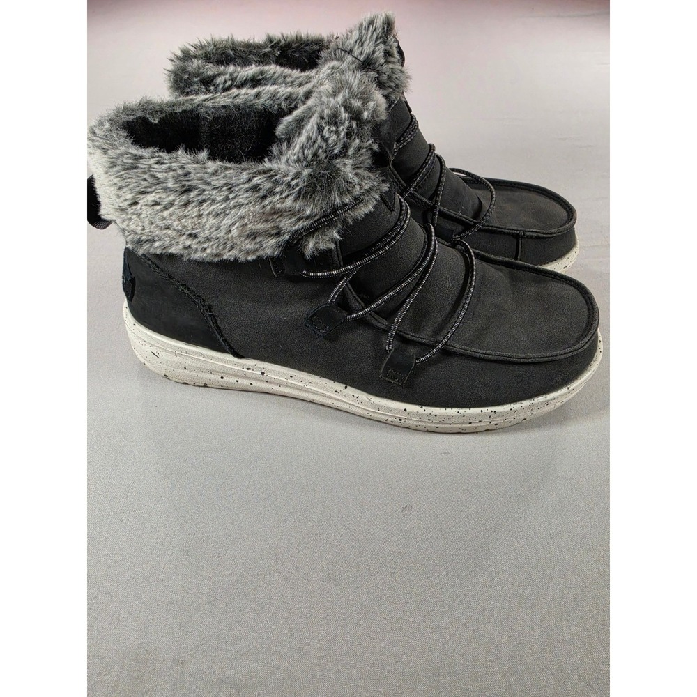 Hey Dude Eloise Black Faux Fur Ankle Boots Womens 6 121894900